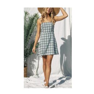 La Hearts Mini Plaid‎ Tie Back Dress L Y2K Whimsy 90s Coquette Baby Doll